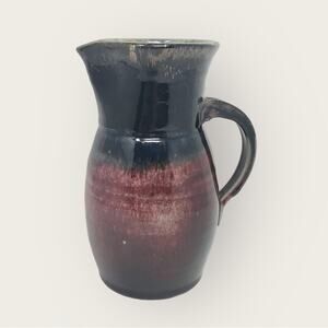 Hand Crafted Stoneware Pitcher Maroon Blue White Centerpiece or Vase